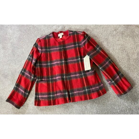 NWT Red Plaid Wool & Mohair Jacket Blazer By Cross Country Fashions Size 14 - Picture 1 of 10